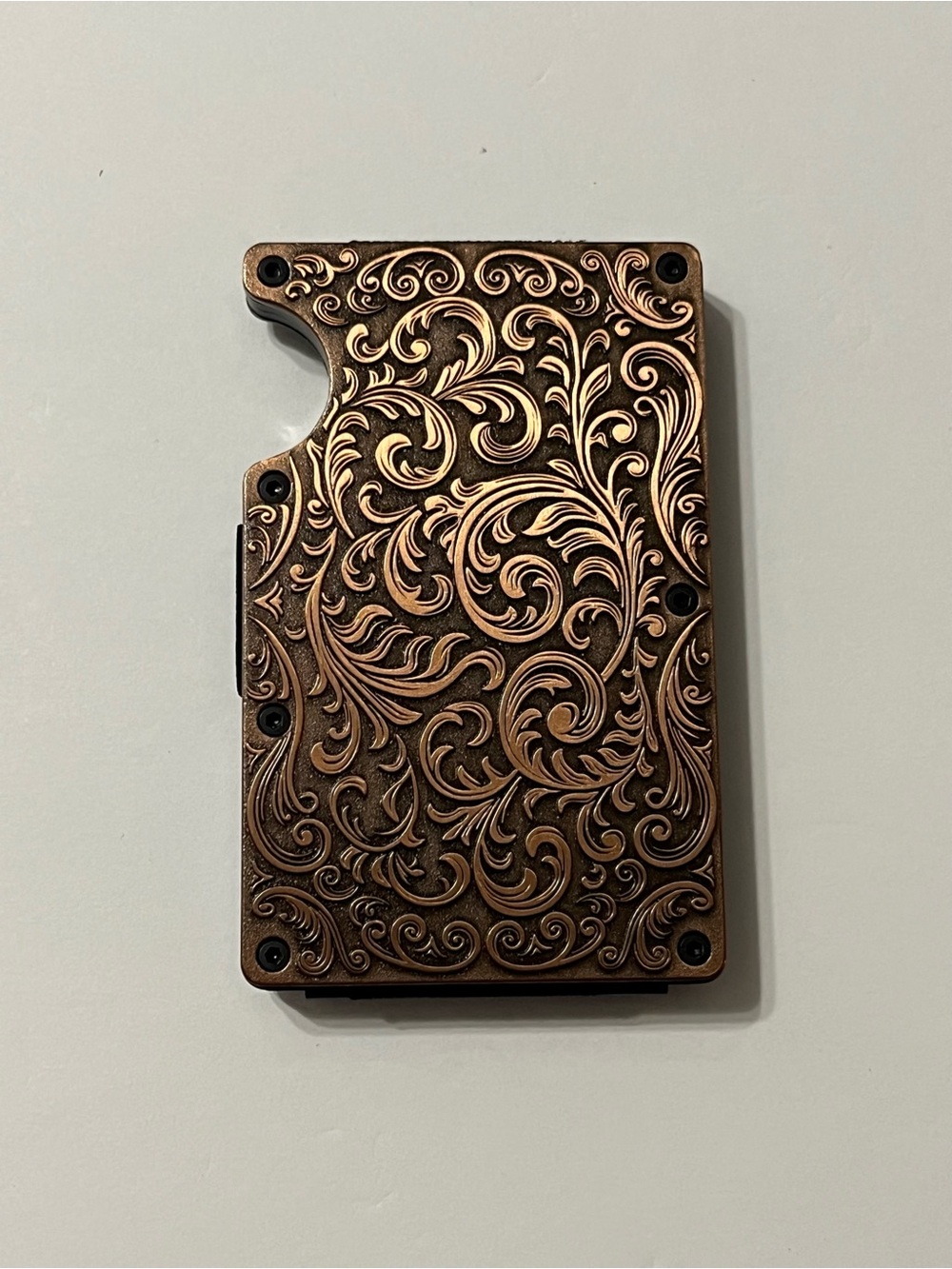 Stylish Copper Floral Engraved Slim Wallet Case - Copper